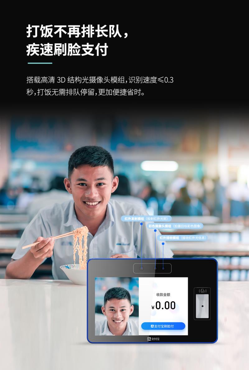 熵基ZTHP560面部消費終端：金融級刷臉支付，食堂團餐就用它！