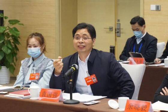 省人大代表、江蘇國(guó)強(qiáng)董事長(zhǎng)袁國(guó)強(qiáng)在審議會(huì)上發(fā)言