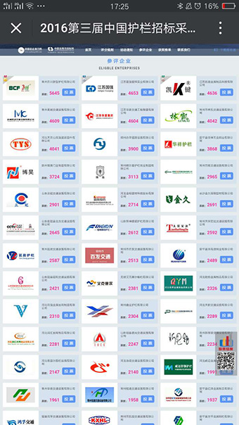 恭祝常州百川新型護欄2016第三屆中國護欄招標網(wǎng)絡支持率第一！