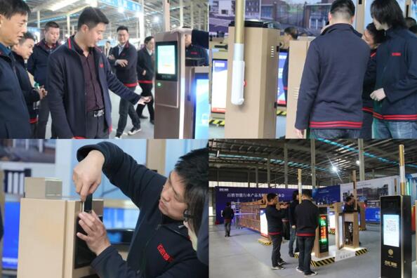 眾人到大廳展示區(qū)參觀行業(yè)產(chǎn)品，近距離感受新品所帶來的魅力