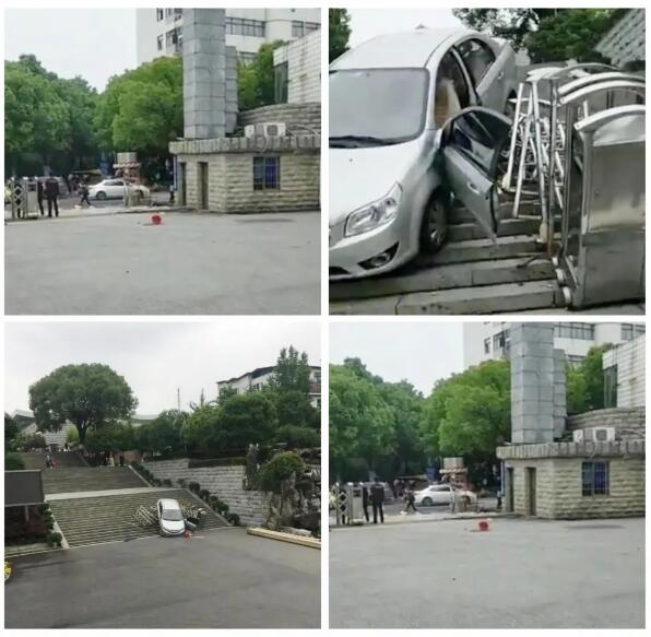 長(zhǎng)沙一小車在湖南師大附中校門倒車