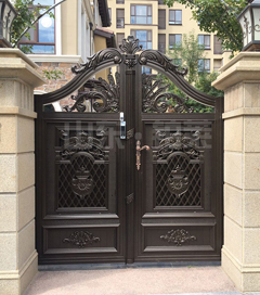 別墅大門鋁合金農(nóng)村院子電動門中式庭院門家用平移雙開門