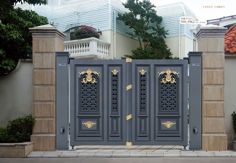 智能平行門938-PK2雙開（深灰+花件描邊）