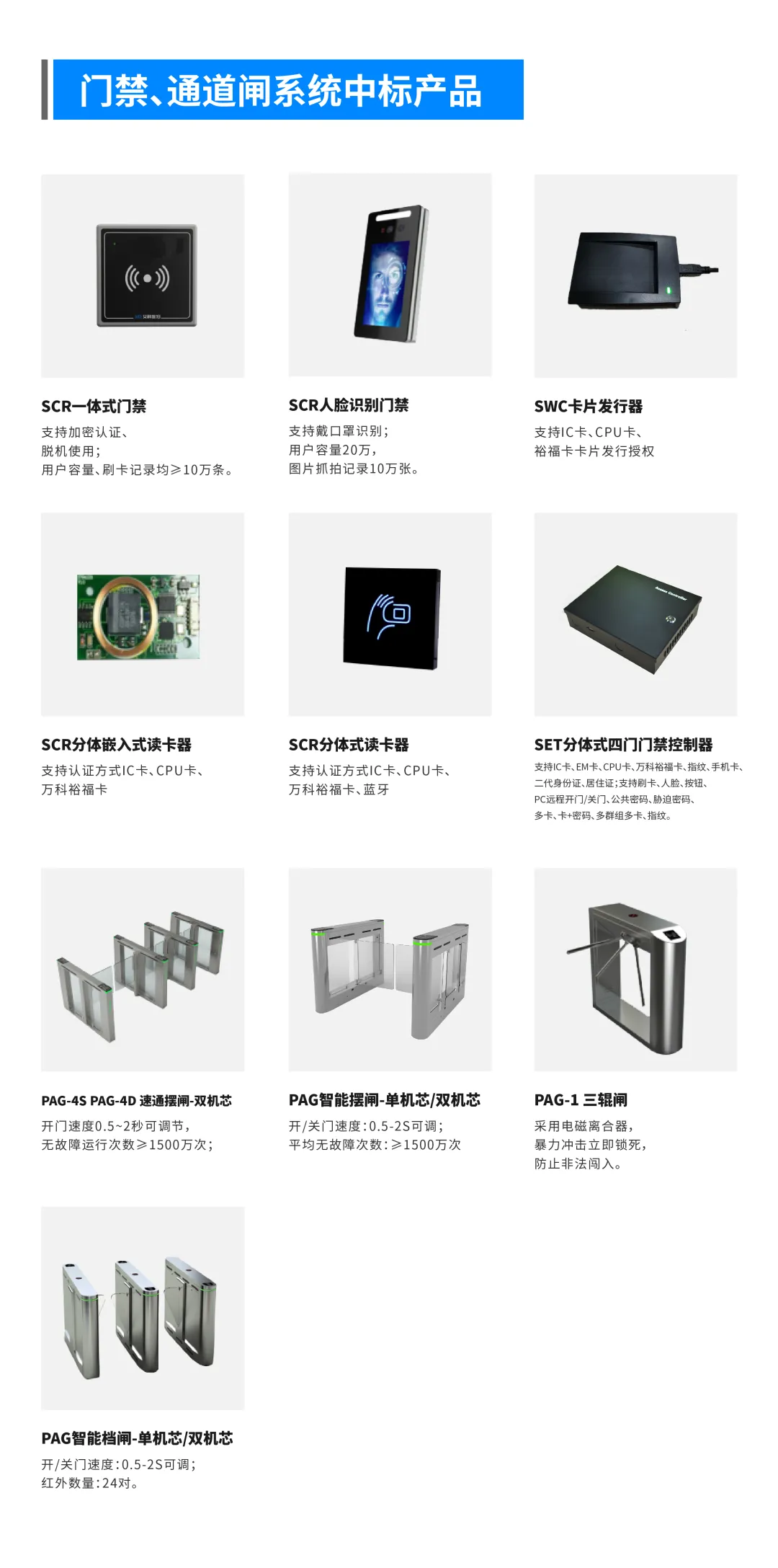 門(mén)禁、通道閘系統(tǒng)中標(biāo)產(chǎn)品