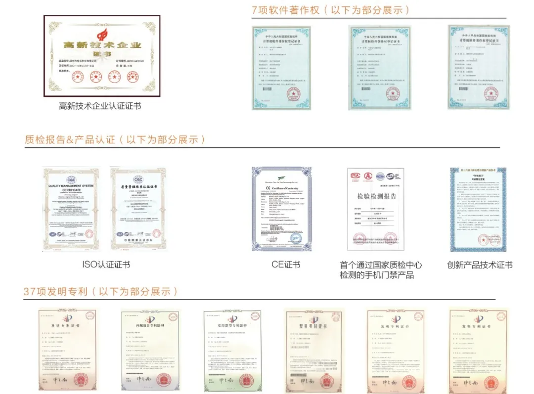 呤云科技證書展示（部分）