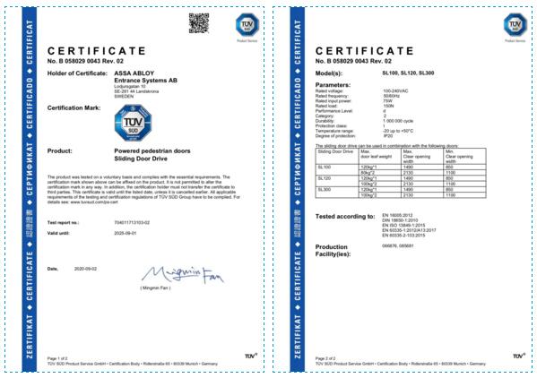 SL300自動平滑門通過率TüV認證的產(chǎn)品標準檢測